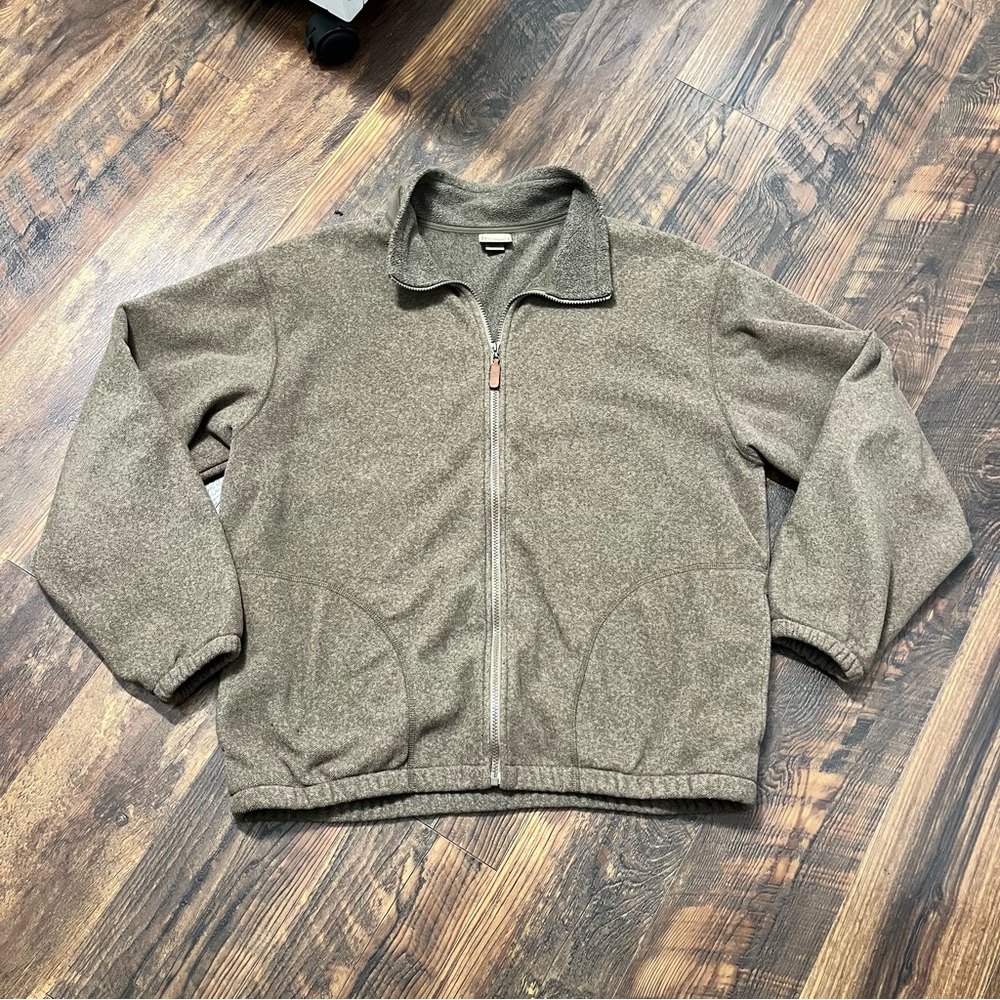 L.L. Bean Men's Full-Zip Sweater Jacket in Olive Green Heather